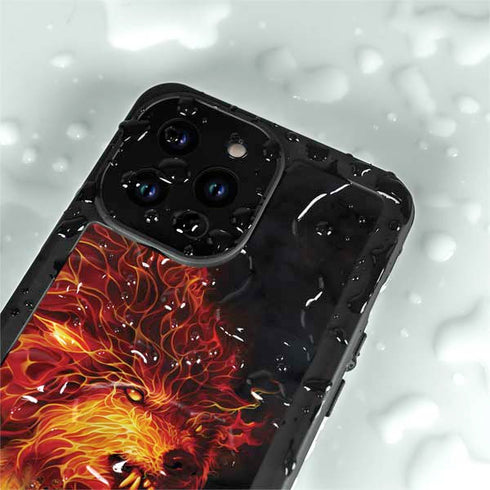 Fire Stalker Wolf by Tom Wood iPhone 15 Pro Waterproof Case